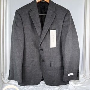 Calvin Klein Men's 38 S 100% Wool Blazer Gray Houndstooth Modern Fit NWT Plaid
